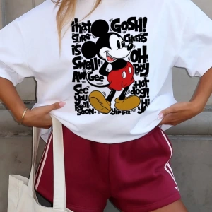 Disney Kadın Yaz Günlük Rahat Gevşek Yuvarlak Yaka Kısa Kollu Tişört Sevimli Disney Çizg
