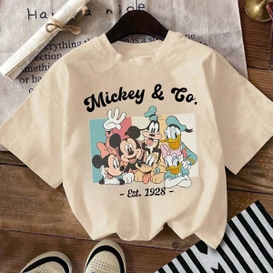 Disney Kadın Yaz Günlük Rahat Gevşek Yuvarlak Yaka Kısa Kollu Tişört Sevimli Disney Çizg