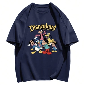 Disney Kadın Yaz Minimalist ve Sevimli Karikatür Baskılı Yuvarlak Yak