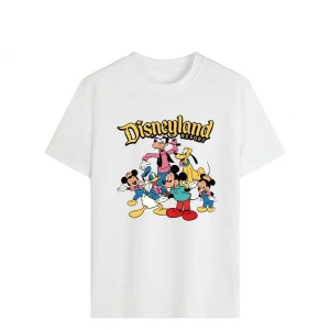 Disney Kadın Yaz Minimalist ve Sevimli Karikatür Baskılı Yuvarlak Yak