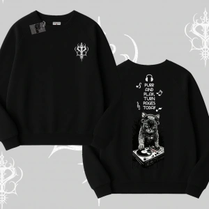DJ Kedi Baskılı Müzik Temalı Biskilet Sweatshirt