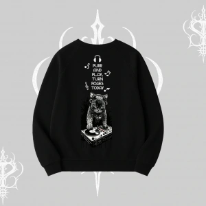 DJ Kedi Baskılı Müzik Temalı Biskilet Sweatshirt
