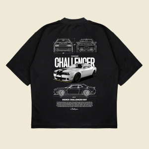Dodge Challenger Baskılı Oversize Unisex Pamuklu Nefes Alan Kalın Kumaşlı