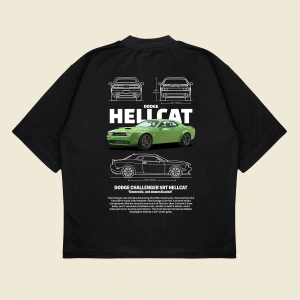 Dodge Hellcat Baskılı Oversize Unisex Pamuklu Nefes Alan Kalın Kumaşlı