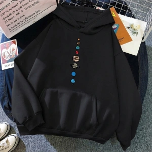 Dokuz Gezegen Evren Güneş Sistemi Kapüşonlu Hoodie 15146 Siyah