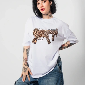 Dominante Leopar Baskılı Oversize Unisex Beyaz