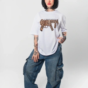 Dominante Leopar Baskılı Oversize Unisex Beyaz