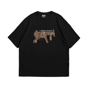 Dominante Leopar Baskılı Oversize Unisex Siyah