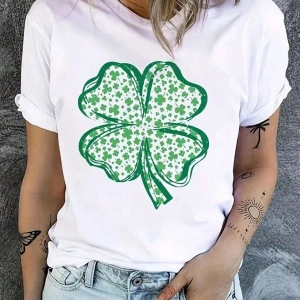 Dört Yapraklı Yonca Baskılı Oversize Kadın T-Shirt