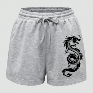Dragon Graphic Drawstring Waist Track Şort