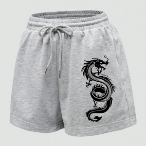 Dragon Graphic Drawstring Waist Track Şort