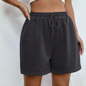 Drawstring Waist Slant Pocket Solid Track Şort