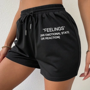 Drawstring Waist Slogan Graphic Track Şort