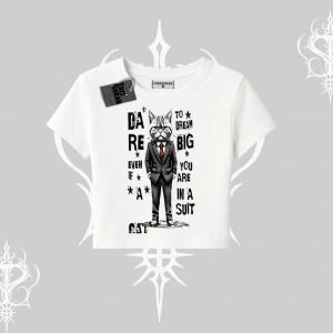 Dream Big Yazılı Takım Elbiseli Kedi Baskılı Babby Tee Tshirt