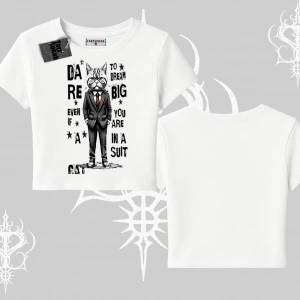 Dream Big Yazılı Takım Elbiseli Kedi Baskılı Babby Tee Tshirt