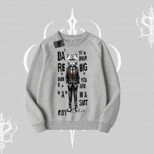 Dream Big Yazılı Takım Elbiseli Kedi Baskılı Biskilet Sweatshirt