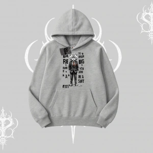 Dream Big Yazılı Takım Elbiseli Kedi Baskılı Kapşonlu Sweatshirt