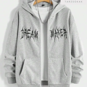 Dream Maker Yazı Sweatshirt Fermuarlı Hırka Gri