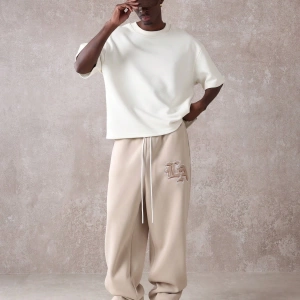 Drop Crotch Atletik Eşofman Altı Rahat Kesim Bol Jogger Pantolon İşlemeli Logo Kentsel