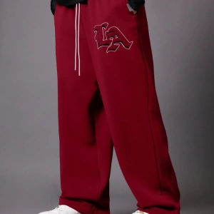 Drop Crotch Atletik Eşofman Altı Rahat Kesim Bol Jogger Pantolon İşlemeli Logo Kentsel