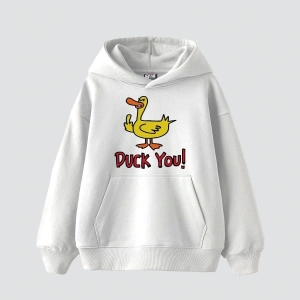 Duck You Baskılı Oversize Unisex Premium Beyaz