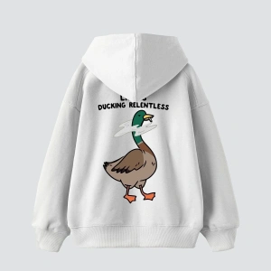 Ducking Relentless Baskılı Oversize Unisex Premium Beyaz