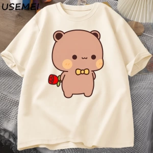 DuDu ayı şaşırtıcı Panda BuBu bir çiçek T-shirt ile komik sevimli Buu Duu grafik T Shirt kadı 2871
