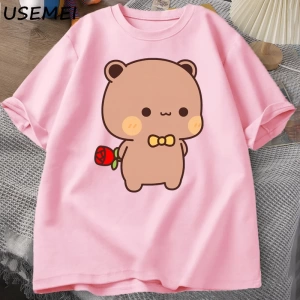 DuDu ayı şaşırtıcı Panda BuBu bir çiçek T-shirt ile komik sevimli Buu Duu grafik T Shirt kadı 2871