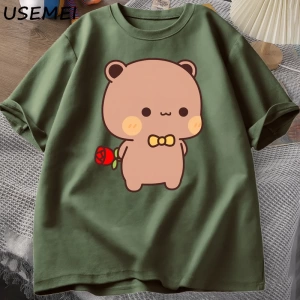 DuDu ayı şaşırtıcı Panda BuBu bir çiçek T-shirt ile komik sevimli Buu Duu grafik T Shirt kadı 2871