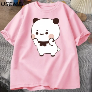 DuDu ayı şaşırtıcı Panda BuBu bir çiçek T-shirt ile komik sevimli Buu Duu grafik T Shirt kadı 2871