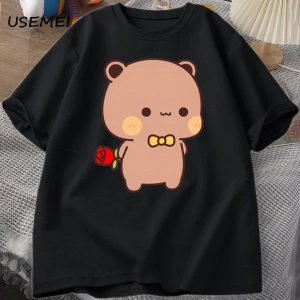 DuDu ayı şaşırtıcı Panda BuBu bir çiçek T-shirt ile komik sevimli Buu Duu grafik T Shirt kadı 2871