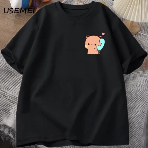 Dudu Bubu T Shirt kadın erkek çift komik T Shirt sevimli Panda ayı t-shirt yaz O boyun erkek  2848