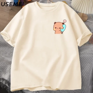 Dudu Bubu T Shirt kadın erkek çift komik T Shirt sevimli Panda ayı t-shirt yaz O boyun erkek  2848
