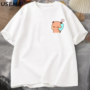 Dudu Bubu T Shirt kadın erkek çift komik T Shirt sevimli Panda ayı t-shirt yaz O boyun erkek  2848