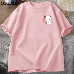Dudu Bubu T Shirt kadın erkek çift komik T Shirt sevimli Panda ayı t-shirt yaz O boyun erkek  2848