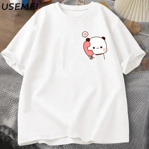 Dudu Bubu T Shirt kadın erkek çift komik T Shirt sevimli Panda ayı t-shirt yaz O boyun erkek  2848