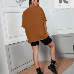 Düşük Omuz Sloganlı Grafik Tişört