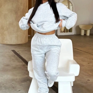 Düz Gri Dijital Baskılı Kışlık Unisex Eşofman Takımı