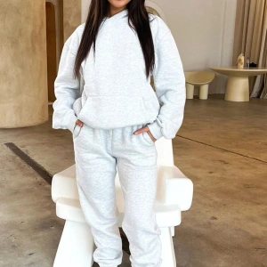 Düz Gri Dijital Baskılı Kışlık Unisex Eşofman Takımı