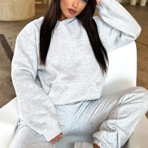 Düz Gri Dijital Baskılı Kışlık Unisex Eşofman Takımı