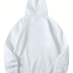 DÜZ Renkli Baskılı Oversize Kapüşonlu Sweatshirt Beyaz