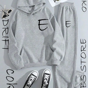 E harfli 2 li Kapşonlu Eşofman Takımı