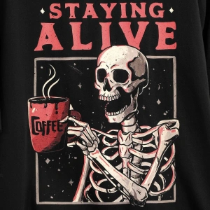 Eduely Sloganlı ve İskelet Grafikli Düşük Omuzlu Tişört