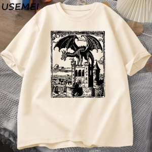 Ejderha Vintage Koyu Grafik T Shirt 90s Retro Y2k Tshirt Baskı Büyük Boy T-shirt Kadın Erkek  3024
