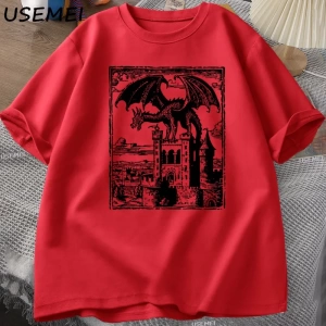 Ejderha Vintage Koyu Grafik T Shirt 90s Retro Y2k Tshirt Baskı Büyük Boy T-shirt Kadın Erkek  3024