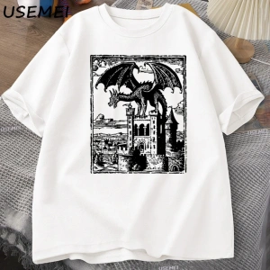 Ejderha Vintage Koyu Grafik T Shirt 90s Retro Y2k Tshirt Baskı Büyük Boy T-shirt Kadın Erkek 3024