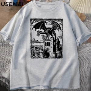 Ejderha Vintage Koyu Grafik T Shirt 90s Retro Y2k Tshirt Baskı Büyük Boy T-shirt Kadın Erkek  3024