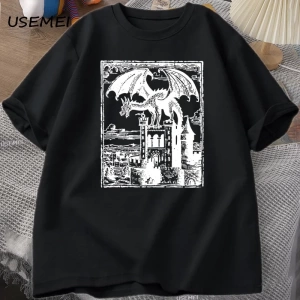 Ejderha Vintage Koyu Grafik T Shirt 90s Retro Y2k Tshirt Baskı Büyük Boy T-shirt Kadın Erkek  3024