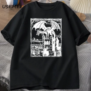 Ejderha Vintage Koyu Grafik T Shirt 90s Retro Y2k Tshirt Baskı Büyük Boy T-shirt Kadın Erkek 3024