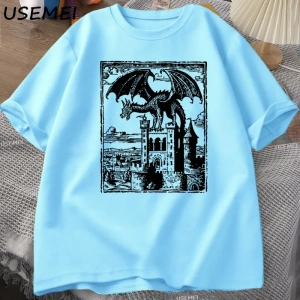 Ejderha Vintage Koyu Grafik T Shirt 90s Retro Y2k Tshirt Baskı Büyük Boy T-shirt Kadın Erkek  3024